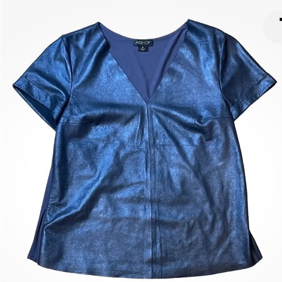 AS by DF Tops - AS by DF Metallic Blue V-Neck Women's Blouse